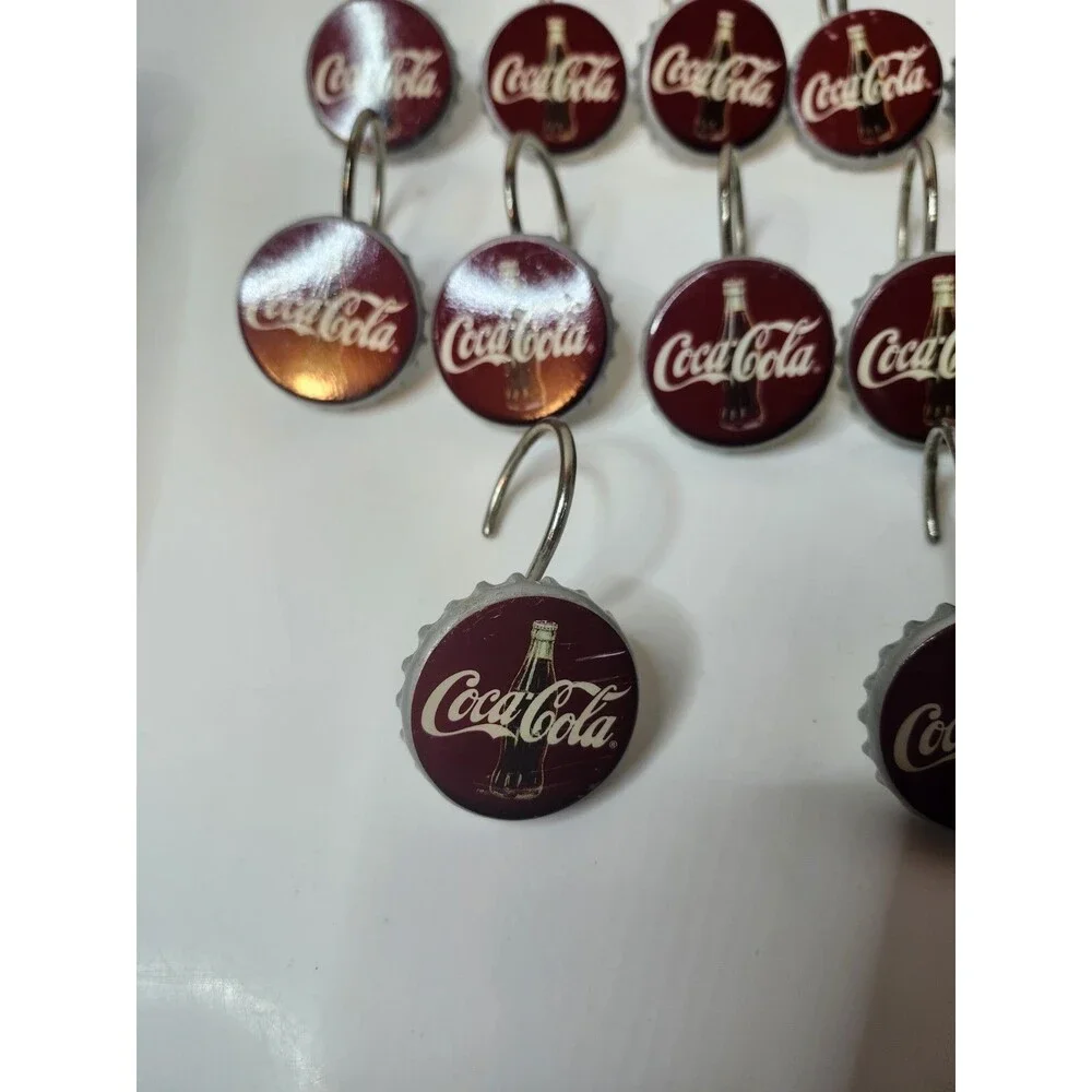 Set of 12 Vintage Coca Cola Bottle Cap Metal Shower Curtain Hooks